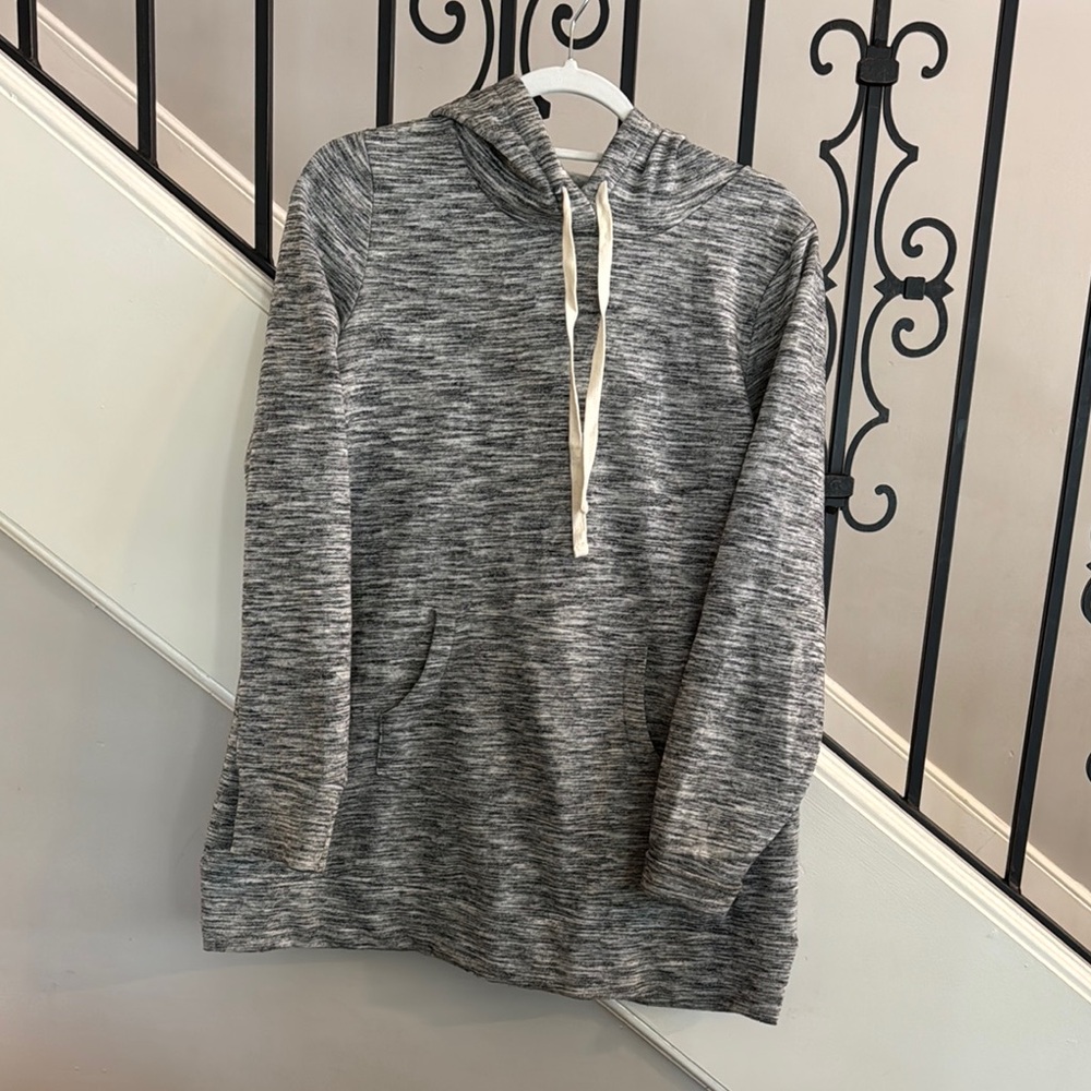 Maternity Gray Hooded Sweatshirt with Drawstrings